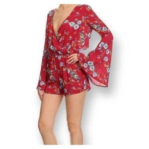 ALUNA LEVI ONTWELFTH BURGUNDY/RED & BLUE FLORAL ROMPER SZ.S EUC.